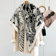 70% Cashmere 30% Silk Wrap Scarf forest Print Double Face Print Shawl 135X135cm