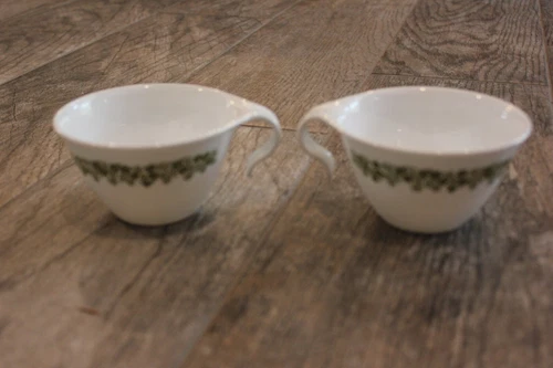 Vintage PAIR Coffee Tea Cups Corelle Spring Blossom Crazy Daisy Open Hook Handle