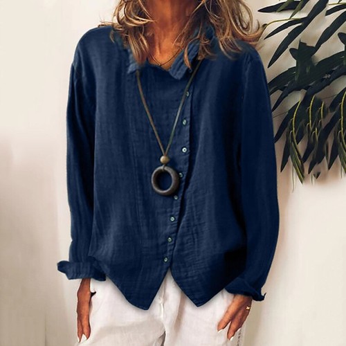 Damen-T-Shirt Mit Knopfleiste Einfarbige Bluse Lässig Lange Ärmel. æ - Bild 8 von 16