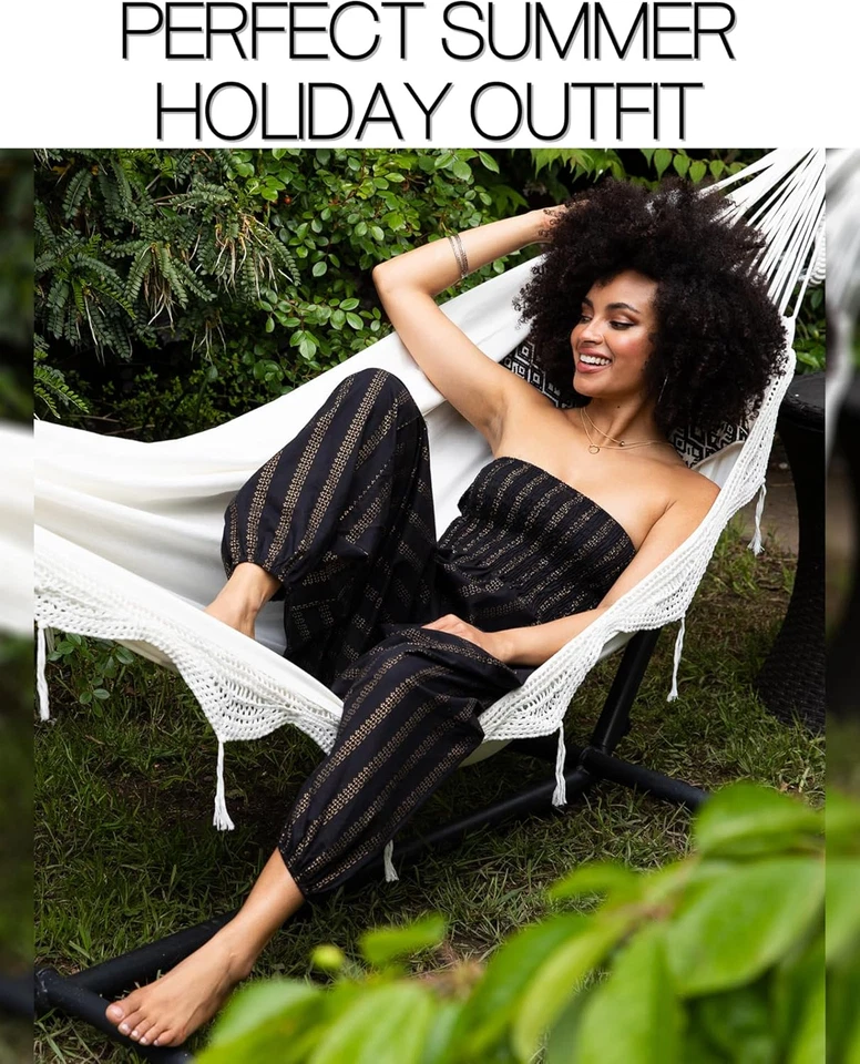 Pantalones Harén Likemary Mujeres Monos - Maxi Mameluco Pulls to Boho Print Co Foto 4 de 4