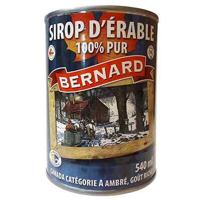 4 Cans of Bernard Canada Grade A Amber Rich Taste Maple Syrup 18oz / 540 ml Each