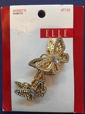 STUNNING GOLD-TONED RHINESTONE  ELLE  BUTTERFLY BARRETTE NEW 