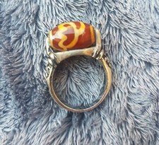 Fetish Lotus stone Lotus dZi Bead . Ring