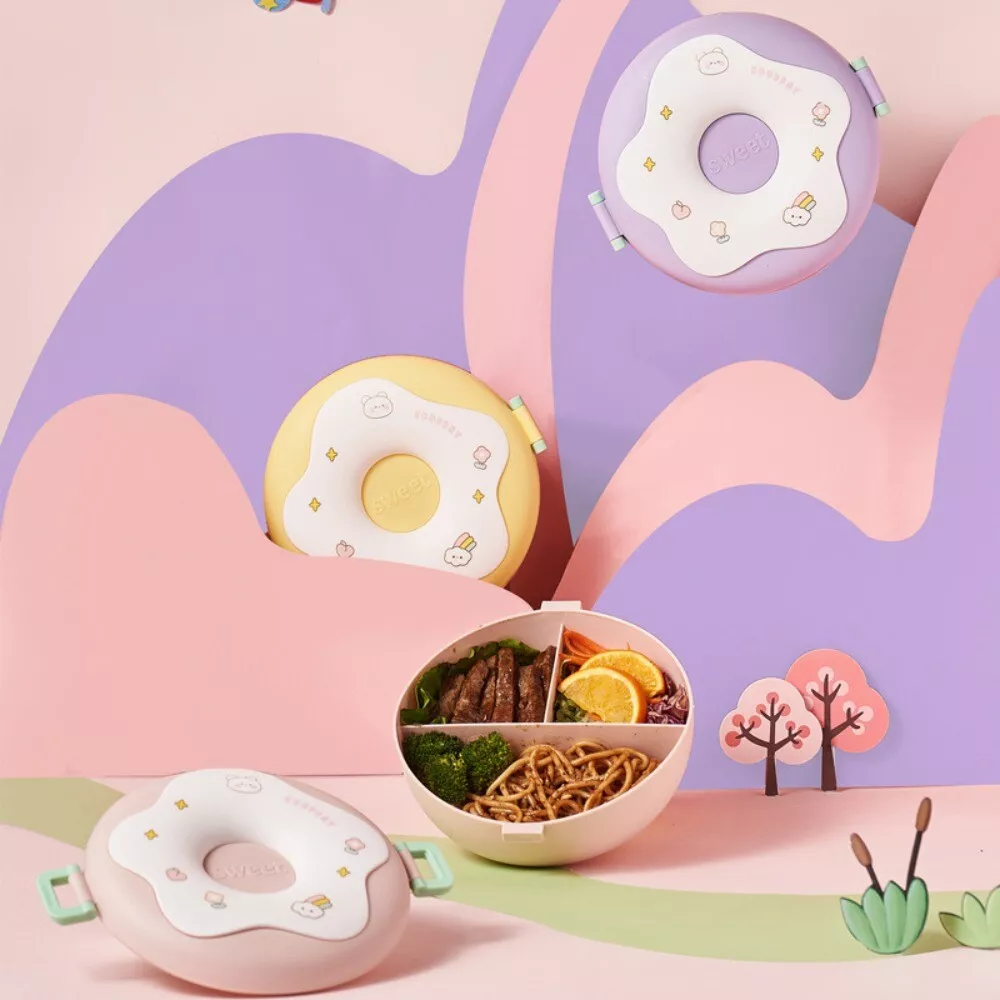 Plastic Donut Lunch Box 1000ml Food Storage Box Office School