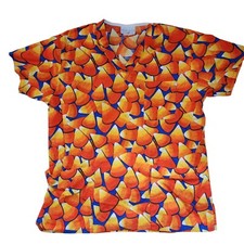 Peaches Uniform Candy Corn Scrub Top Halloween