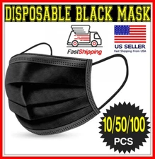 10/50/100 BLACK 3-Ply Face Mask Disposable Dental non Medical Surgical Cover 