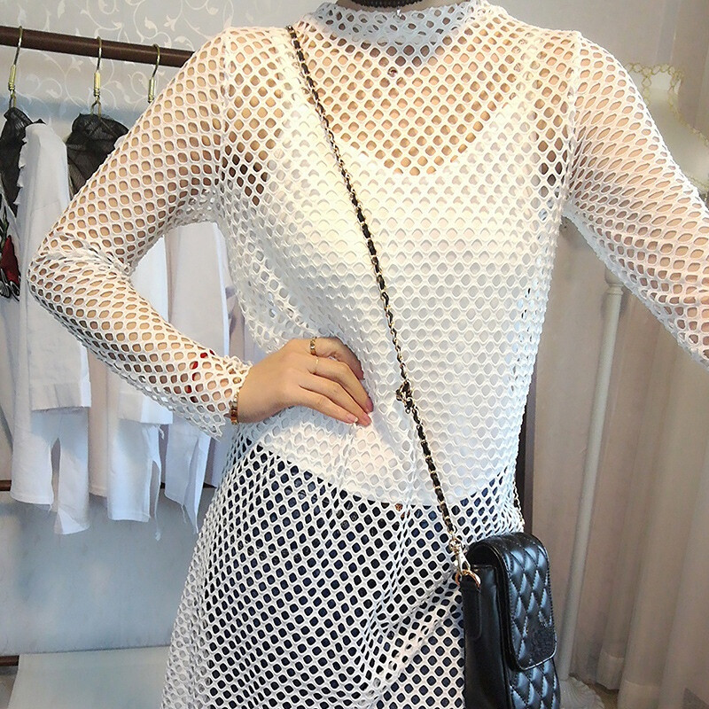Lady Sheer Mesh Fishnet Dress See Through Long Sleeve Beach Cover Up Plus  Size | eBay