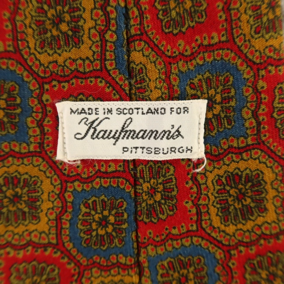 Corbata Kauffmanns DE COLECCIÓN Azul Rojo Geométrica 100% Lana Hecha en Escocia Reino Unido Años 60 4" Foto 4 de 4