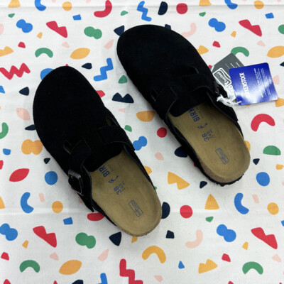 Birkenstock Boston Black Soft Footbed Suede Leather Shoes Narrow/Wide Size 37-45