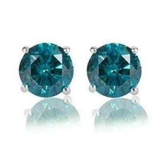 2Ct Round Lab-Created Blue Diamond Solitaire Stud Earring 14K White Gold Finish