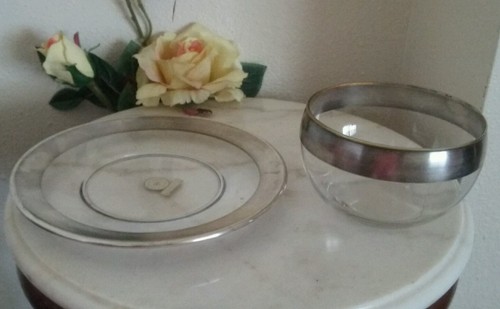 DOROTHY THORPE Sterling Silver On Crystal Mayonaise Plate & Bowl - Picture 8 of 8