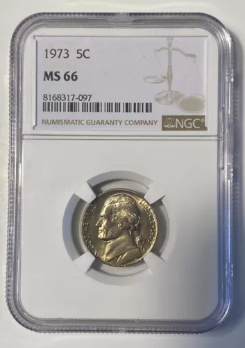 🔥1973 Jefferson Nickel 5c Coin Mint State NGC MS 66🔥
