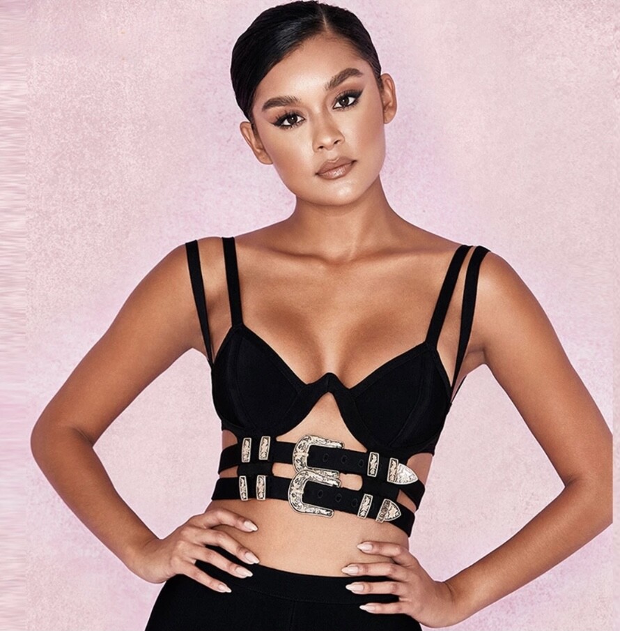 Black Cami Bralette Rave Crop Top Bandage Metal Buckle Cut