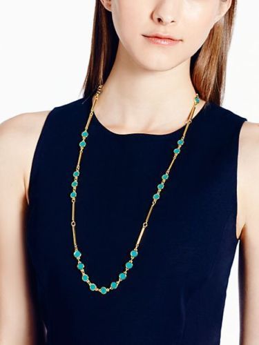 Kate Spade Gold Turquoise Dotted Line Scatter Necklace WBRU4935 NWT long chain - Picture 1 of 3