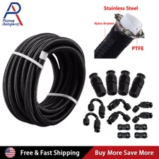 10/20FT 6AN 8AN 10AN Nylon Braided E85 PTFE Oil Fuel Line+Hose End Fittings Kit