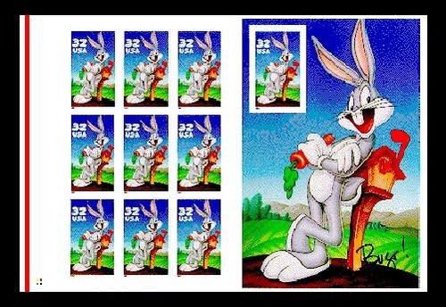 SCOTT #3137 - BUGS BUNNY PRESS SHEET PANE - LEFT, DOWN