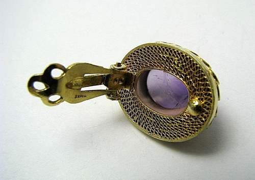CHINESE EXPORT SILVER EARRINGS CLIP-ON AMETHYST EARRINGS ca1900s New Jewelry Box - Picture 7 of 12