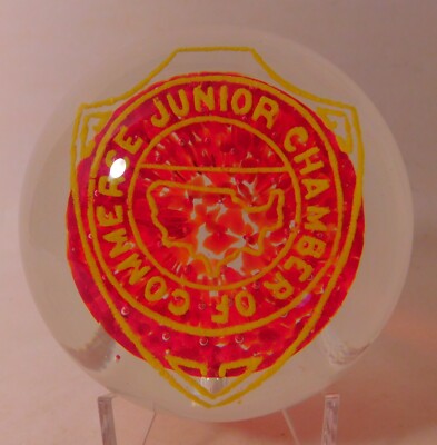 SCARCE  & Vintage JOHN GENTILE ''JUNIOR CHAMBER OF COMMERCE'' ArtGlass Paperweight