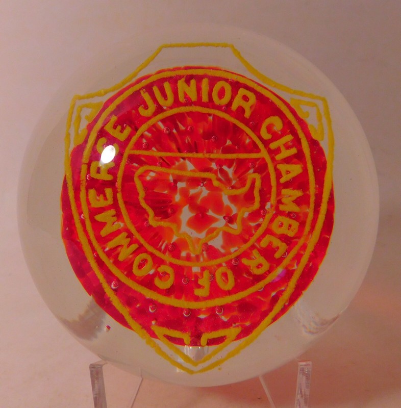 SCARCE  & Vintage JOHN GENTILE "JUNIOR CHAMBER OF COMMERCE" ArtGlass Paperweight