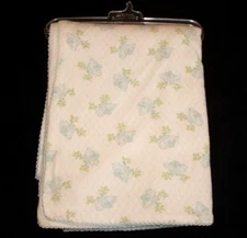 Amy Coe Blue Green White Bird Nest Receiving Baby Blanket Cotton Leaves NEW