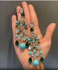 935 Silver With 150 TCW Simulated Sapphire, Emerald & Turquoise Women's Earrings