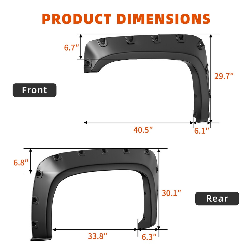 G-PLUS Pocket Style Fender Flares For Chevy Silverado 1500/2500HD/3500HD 2007-2014 - Textured Black, Fits 78" & 97.6" Beds - View #9