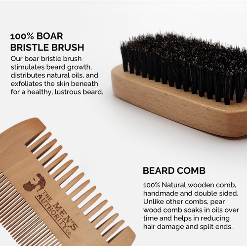 Beard Kit for Men, Beard Grooming Kit Boar Bristle Brush, Comb, Razor, Bag, Box - Picture 6 of 13
