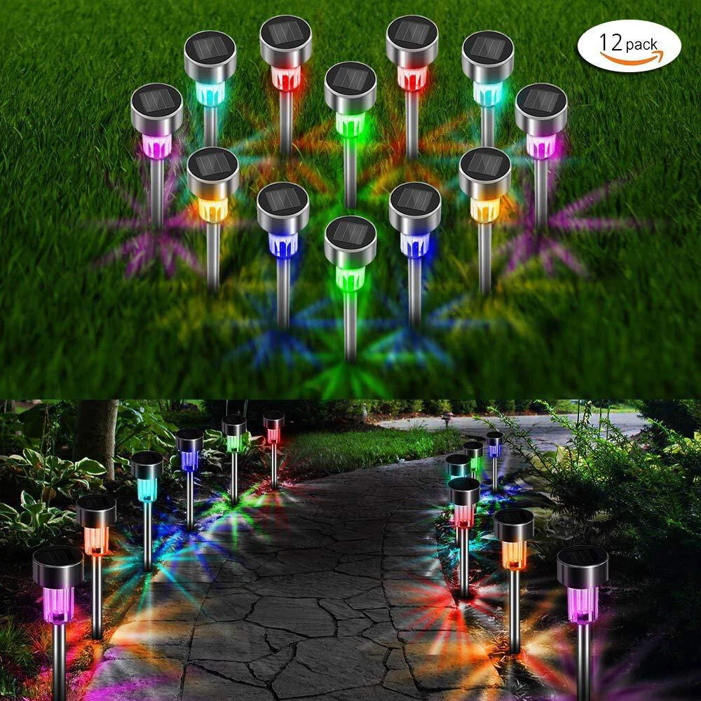 Solar Outdoor Lights Stainless Steel Stake Lamp Colorful Lighting