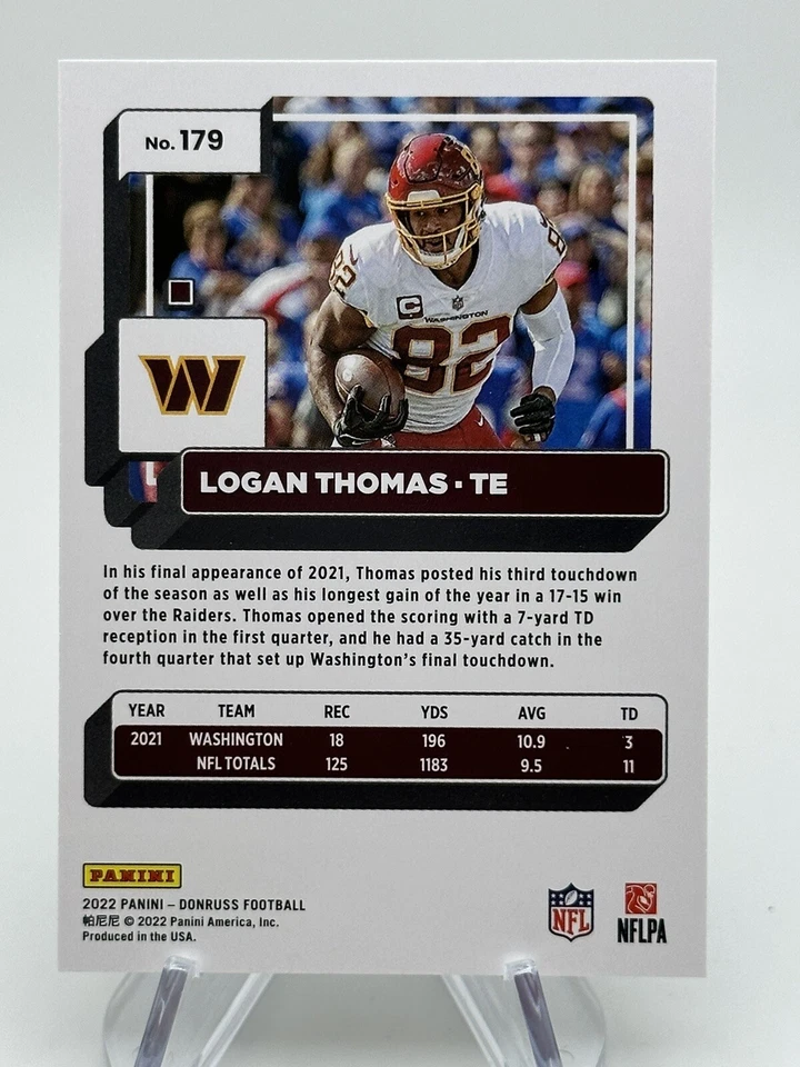 Logan Thomas 2022 Panini Donruss #179 Washington Commanders Tight End NFL Card - Image 2 of 2