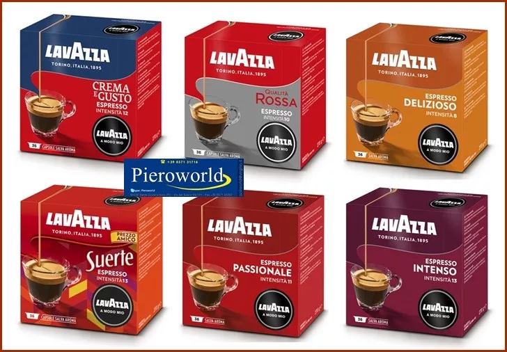 216 capsule caffè espresso LAVAZZA A MODO MIO in 6 gusti a scelta