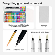 Watercolor Paint Set, 100 Vivid Colors in Portable Box, Palette Set Including...