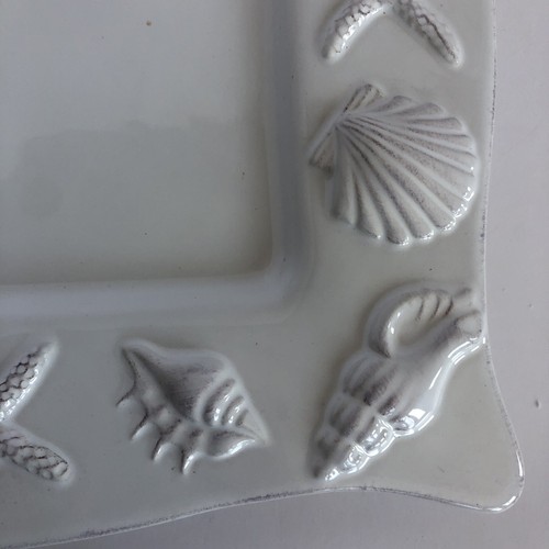 Blue Sky Seahorse and Seashell Menagerie White Dinner Plates 11" Square Set of 4 - Picture 7 of 23