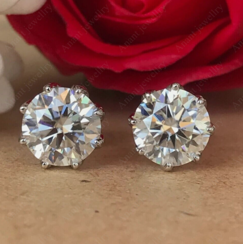Certified 8 Ct Off-White Diamond Solitaire Studs 925 Silver Great Shine - 第 1/7 張圖片