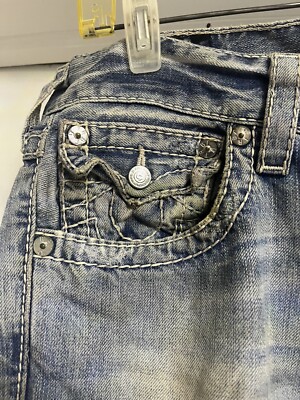 True Religion Men's Ricky Jeans Size 30x34 Faded Light Blue With