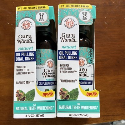 2-Guru Nanda Oil Pulling Oral Rinse Farmed Mint Mouthwash 8 oz Teeth Whitening
