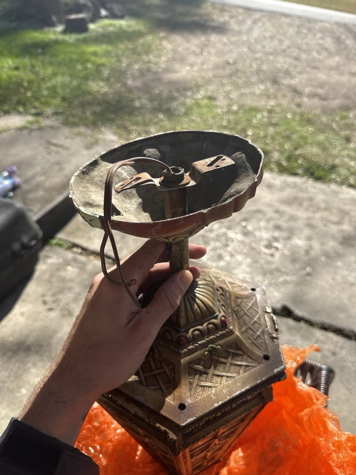 古董悬挂灯笼灯具渣玻璃西班牙哥特式铸造金属 — 第 2/4 张图片