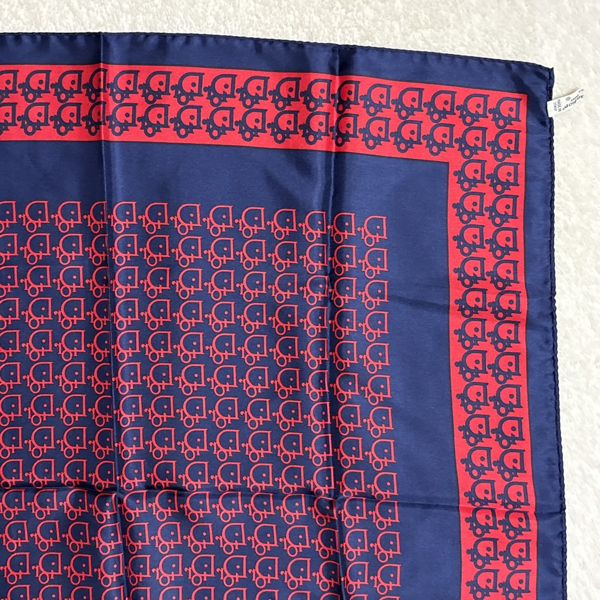 Christian Dior Silk Scarf 26in Navy Red Trotter Monogram Logo