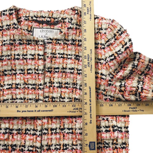 Linton L.K. Bennett London Womens Jacket Tweed Pink Beige Black Plaid Hook Front - Picture 12 of 12