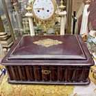 very nice 19th century leather sheathed jewelry box decor fake books & brass locket