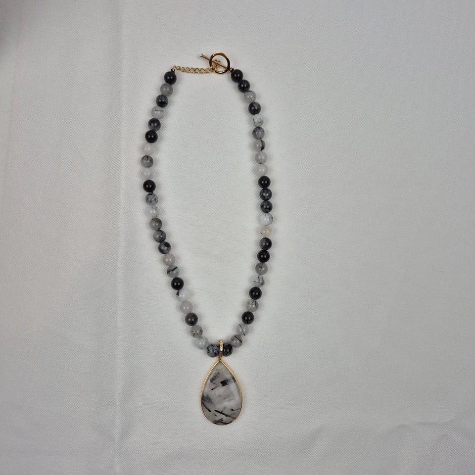 MLD Collar de Cuentas Mujer 18" Cuarzo Rutilado Extraíble Colgante 925 Tailandia Foto 3 de 4