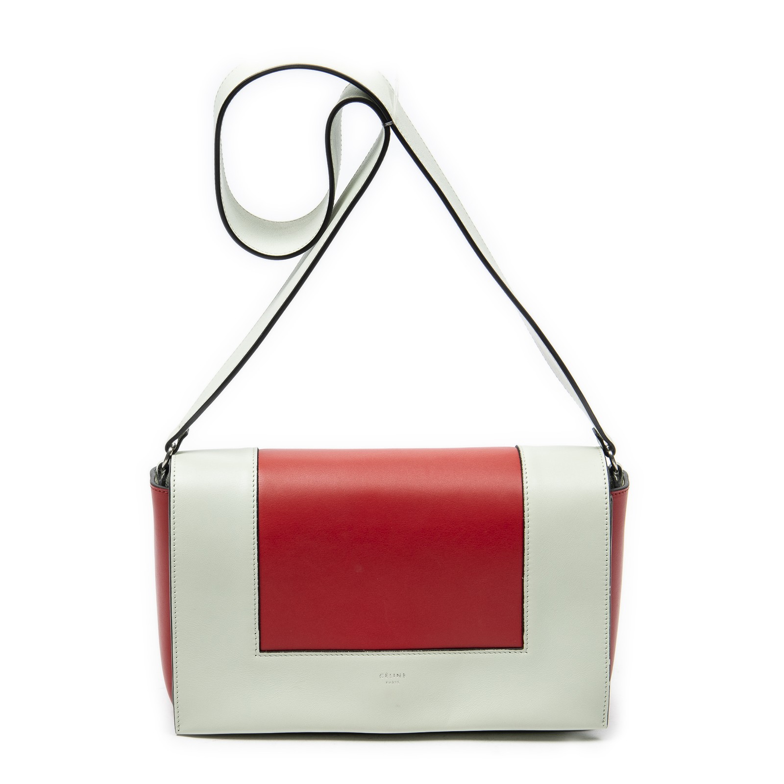 Celine Red/Mint Green Medium Frame Crossbody Shoulder Bag Calfskin Leather