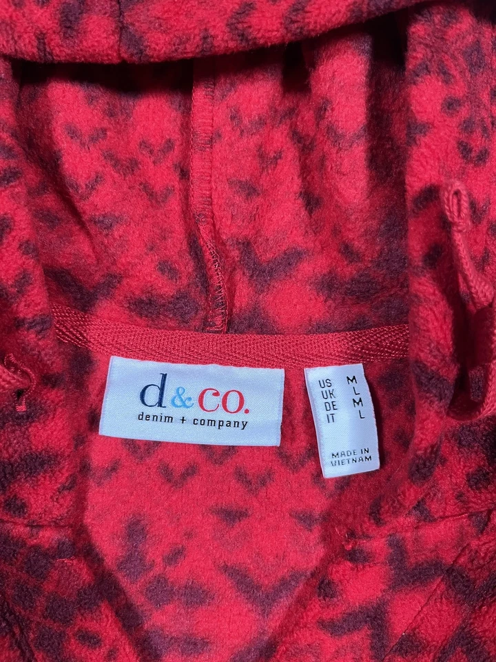 Denim & Co Sudadera con Capucha Mujer Mediana Roja Negra Polar Fair Isle Nordic Foto 3 de 4