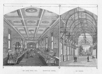 RAMSGATE The Granville Hotel Speisesaal und Theater - antiker Druck 1876