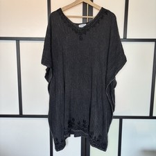 Tamsy Gray Distresed Kaftan Beach Cover up Lagom Boho Lagenlook Resort ONE SIZE