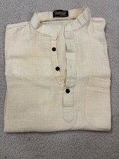 Indian Mens Kurta Cotton Short Sleeves one pocket Silk grey