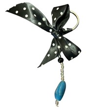 Handmade Polka Dot Bow Keychain with Blue Bead