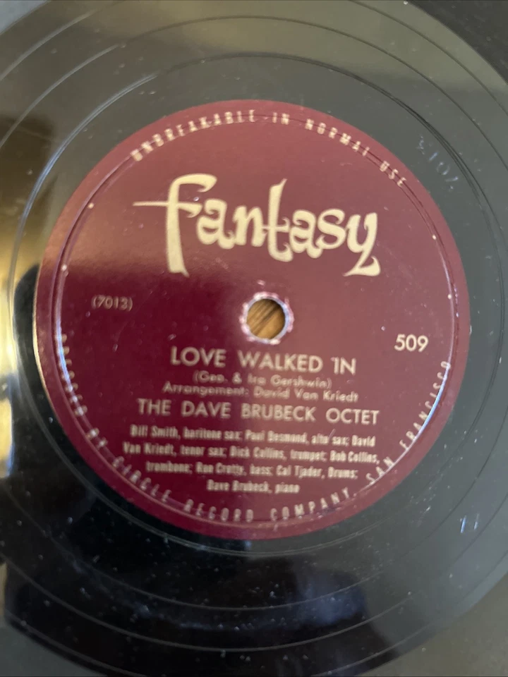 78RPM-Jazz-FANTASY 509 -Dave Brubeck Octet-LOVE WALKED IN/ WAY YOU LOOK TONIGHT - Image 4 of 4