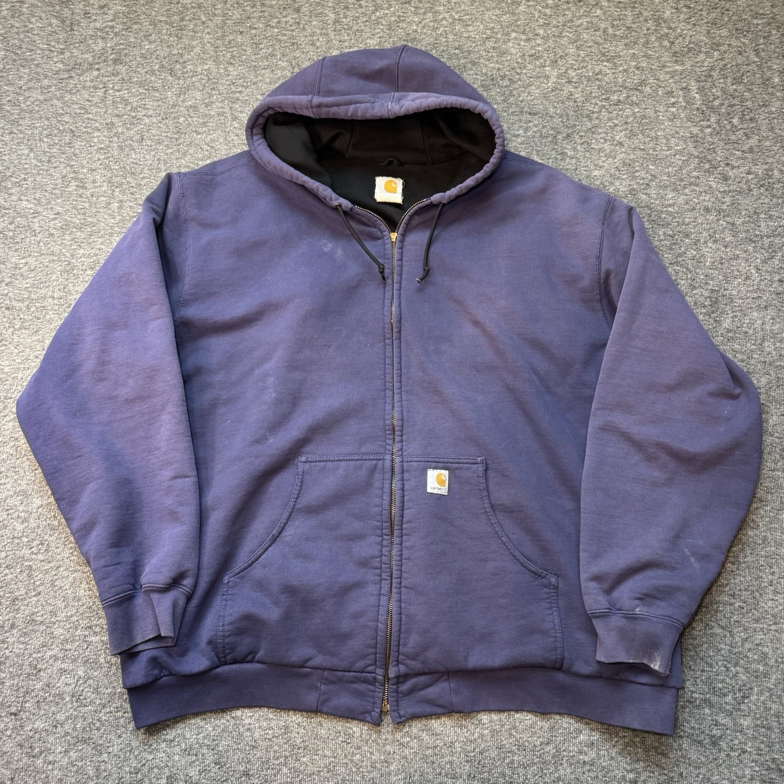 Vintage Carhartt Navy Distressed Hooded Insulated Jacket Mens 3XL Full Zip