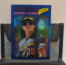 2026 topps heritage andrew vaughn chrome blue refractor #309 15/150 brewers