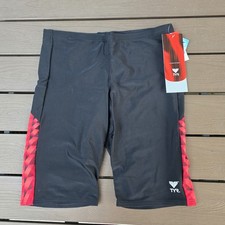 TYR Men's Tyreeco Nylon Red/Black Cube Swimsuit Jammer Sz 34 NEW